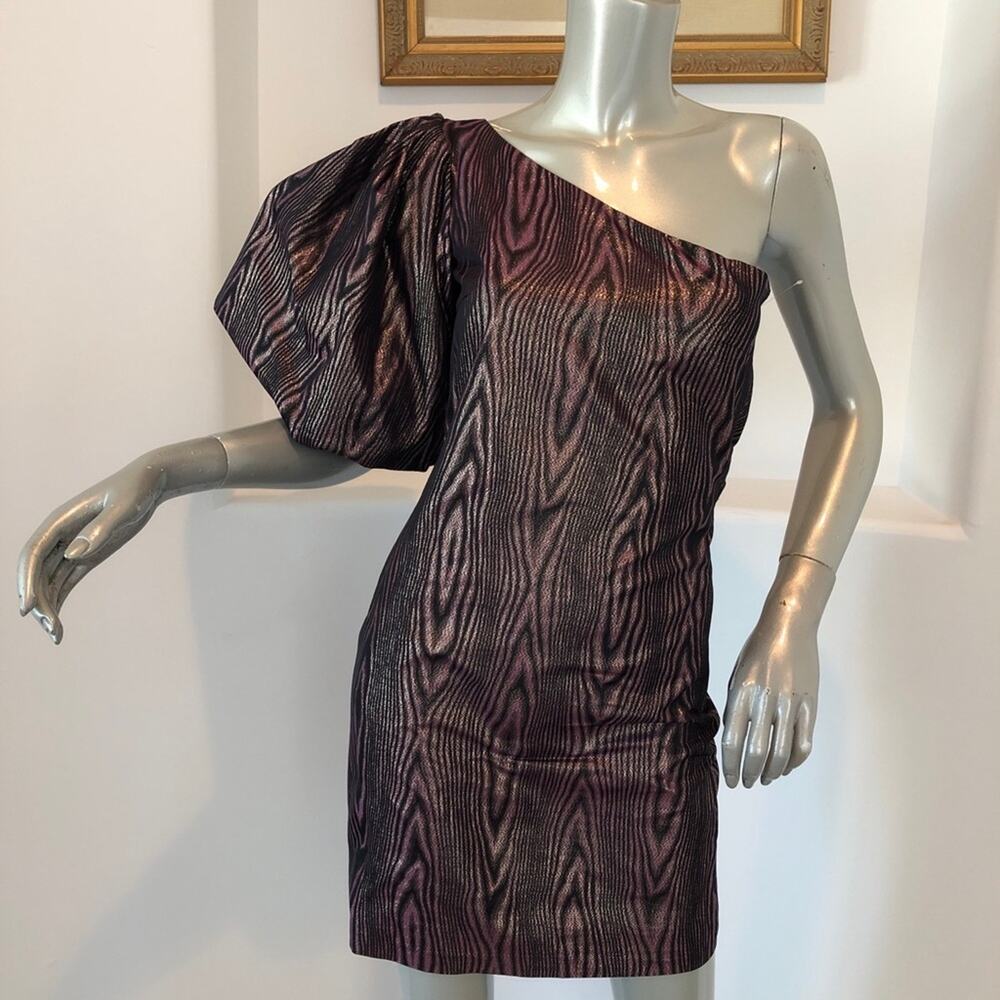 HOUSE OF HOLLAND Mini Dress Purple One Shoulder Puff Sleeve